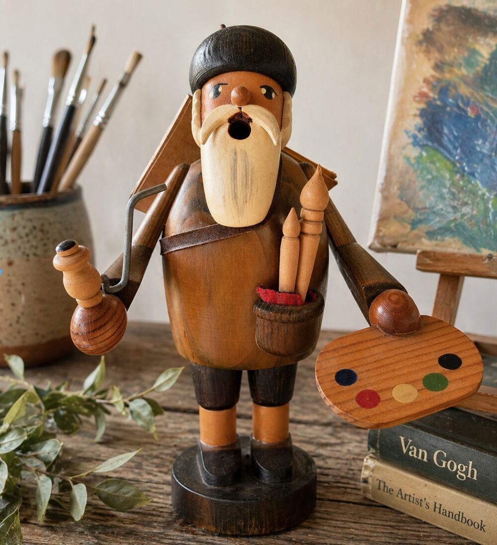 Vintage Erzgebirge Painter Wood Smoker Figure German Folk Art Artist Decor